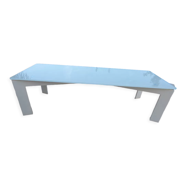Table basse en verre et métal blanc cassé