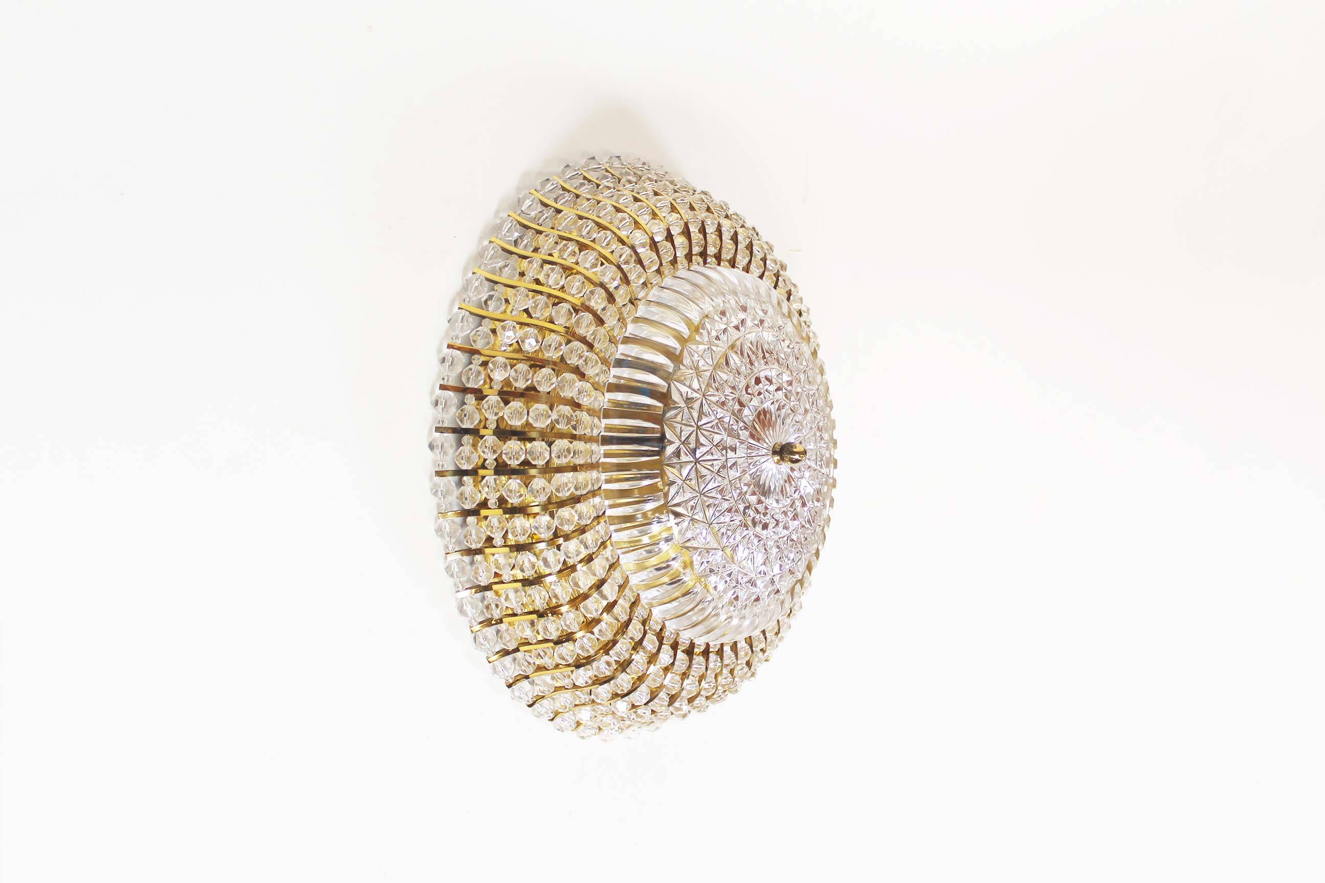 Large vintage brass and glass flush mount light by Palwa
