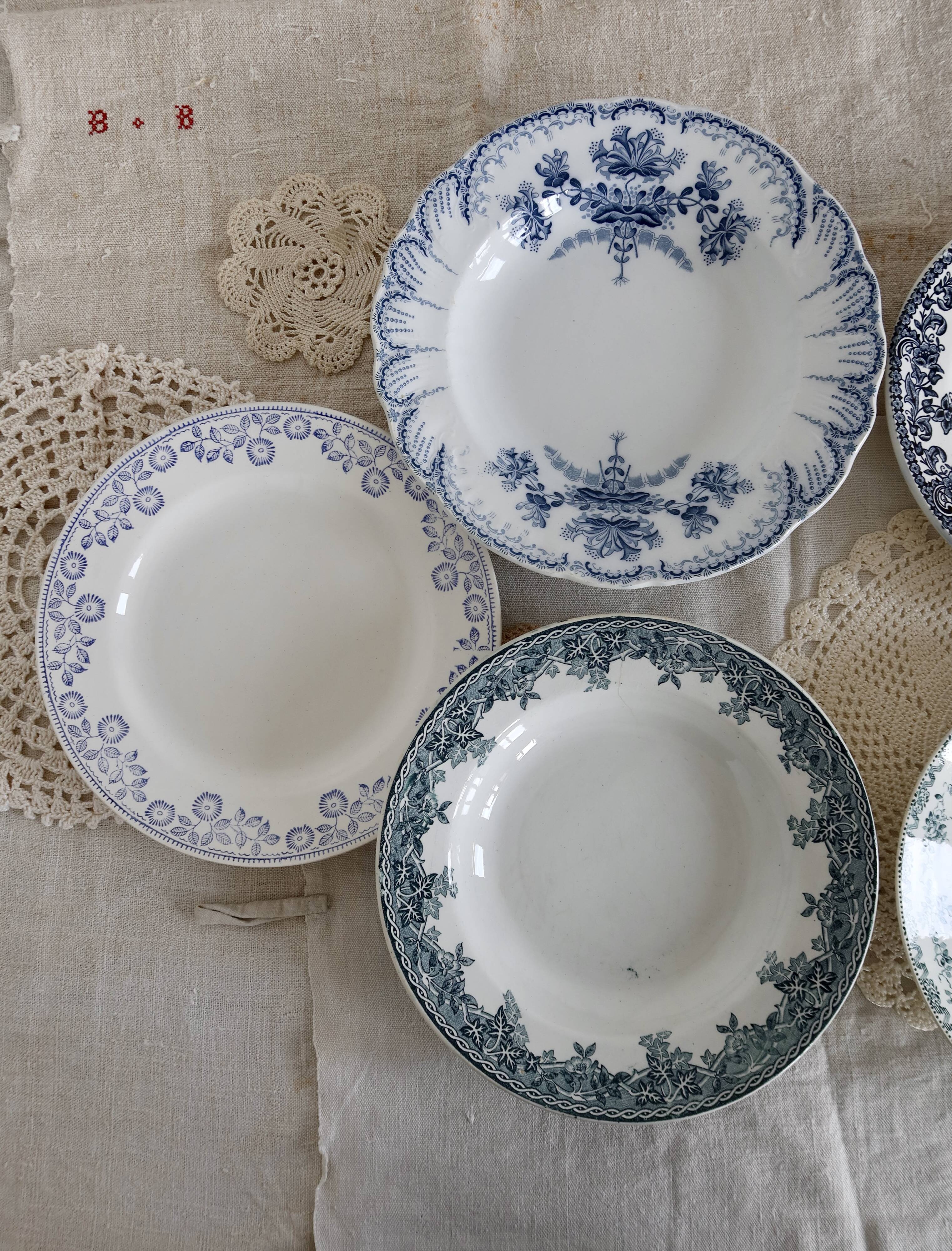 6 mismatched vintage iron earthenware plates