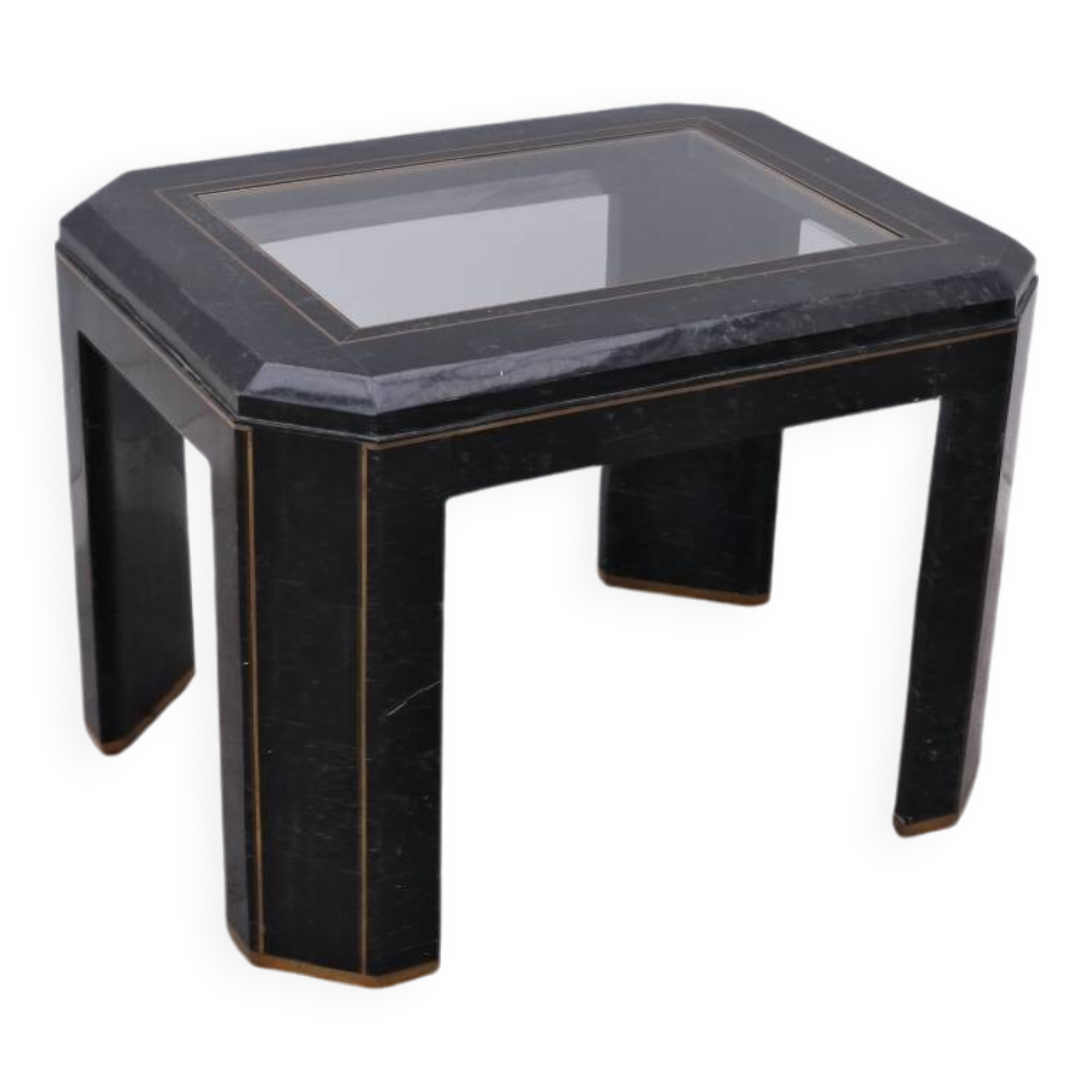 Tessellated green marble, glass and brass side table, 1960