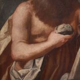Antique religious painting from the 17th century, Penitent Saint Jerome
