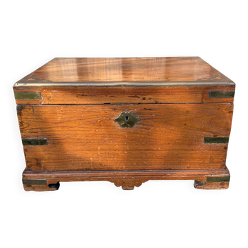 Antique camphor wood chest with brass.