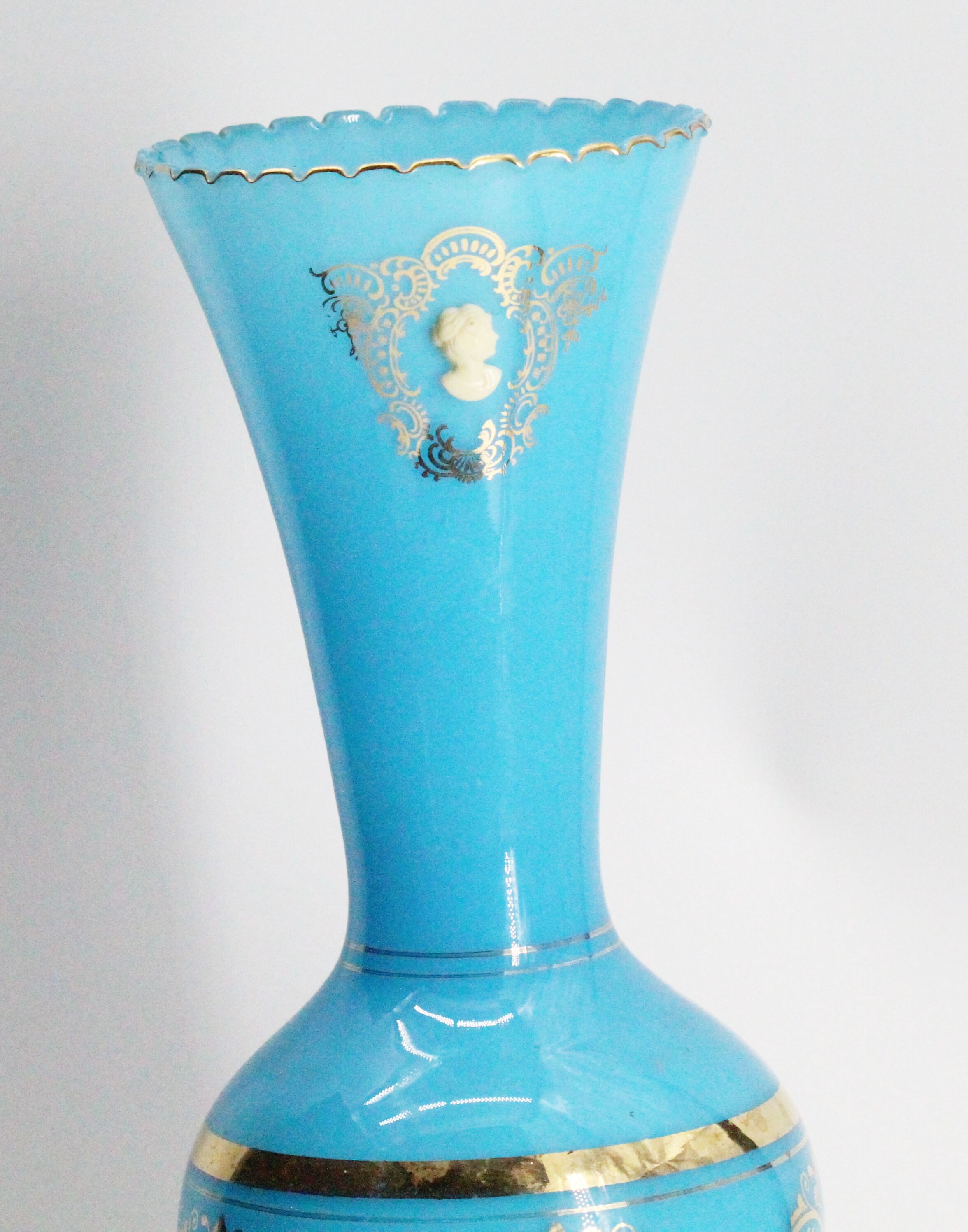 Golden opaline blue vase