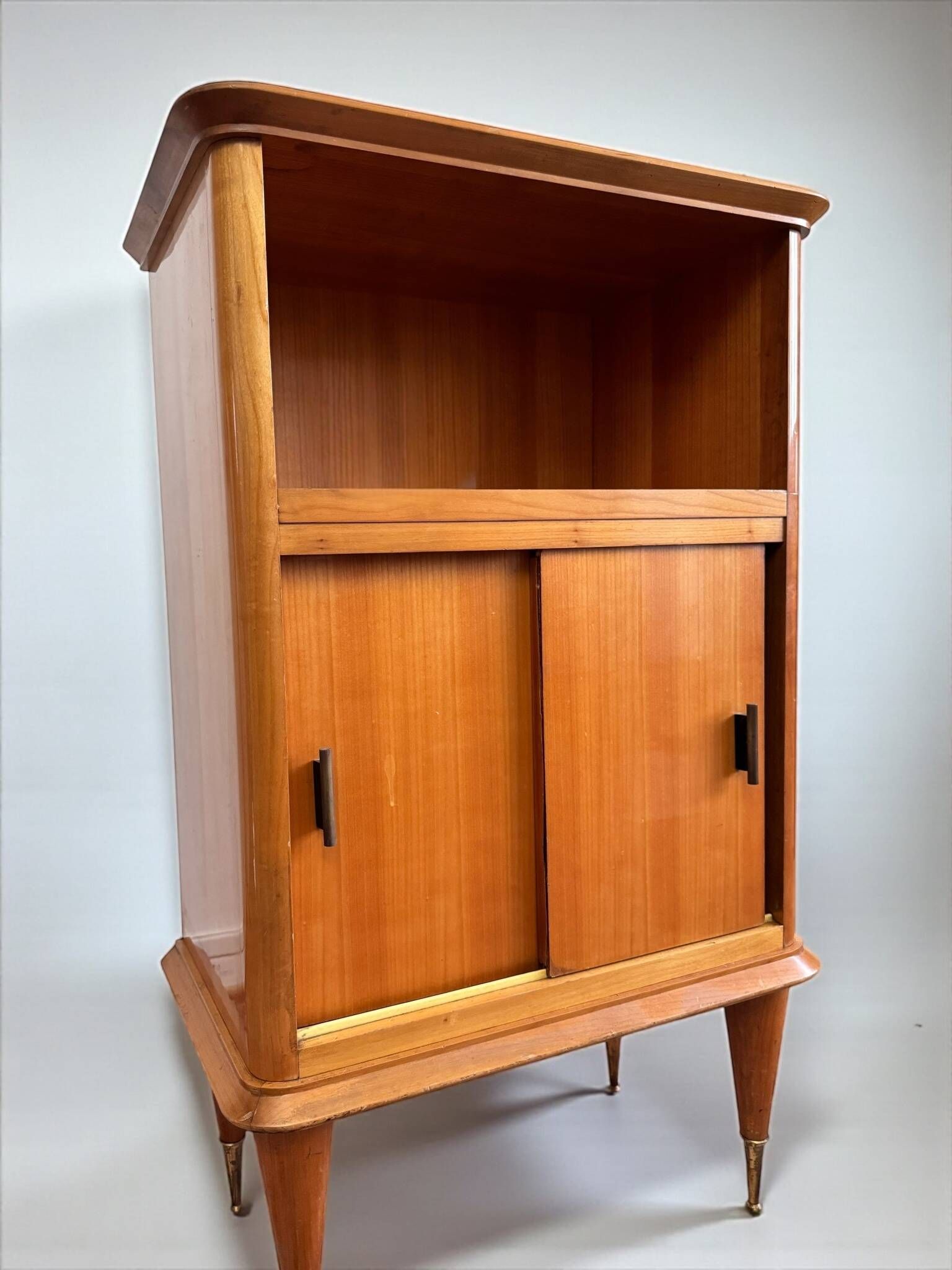 Vintage 1950s hi-fi cabinet – Scandinavian style – blond wood with brass legs