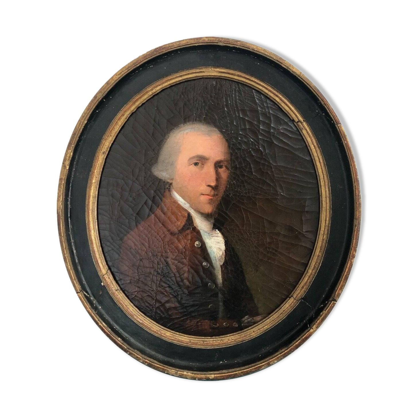 Portrait d'homme au pastel ovale français du XVIIIe siècle dans son cadre d'origine