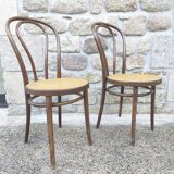 Pair of canned bistro chairs Thonet ZPM Radomsko in curved wood