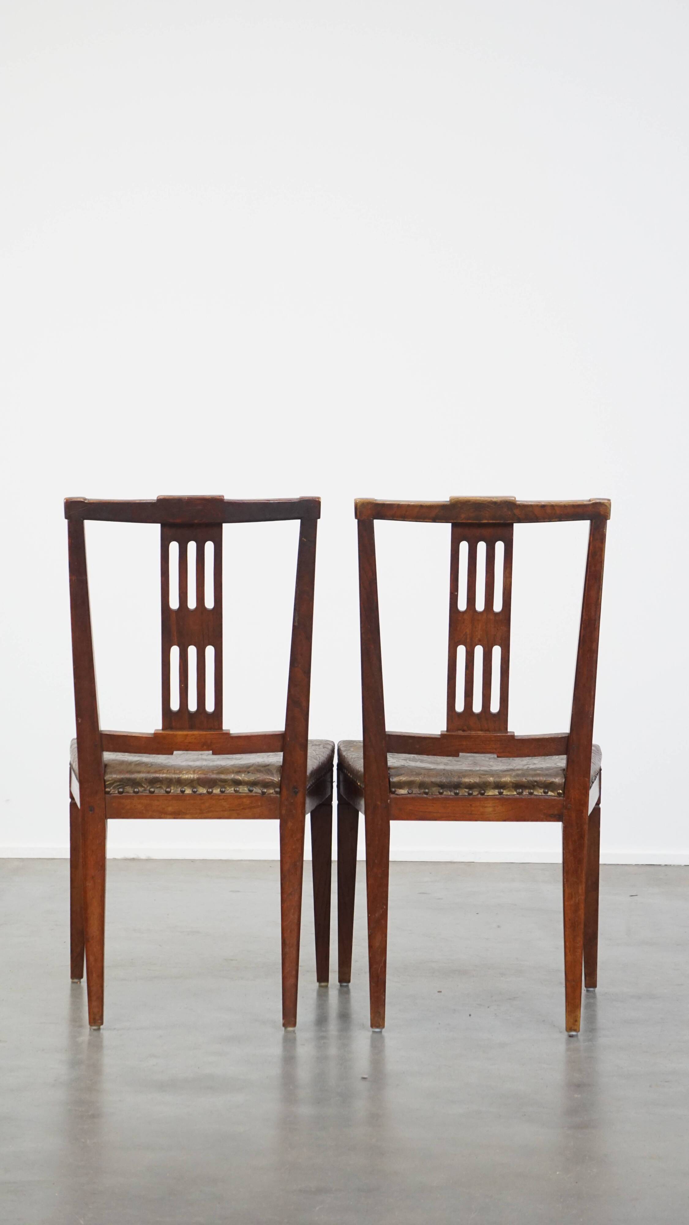 Ensemble de 6 chaises de salle à manger en cuir antiques d'origine néerlandaise