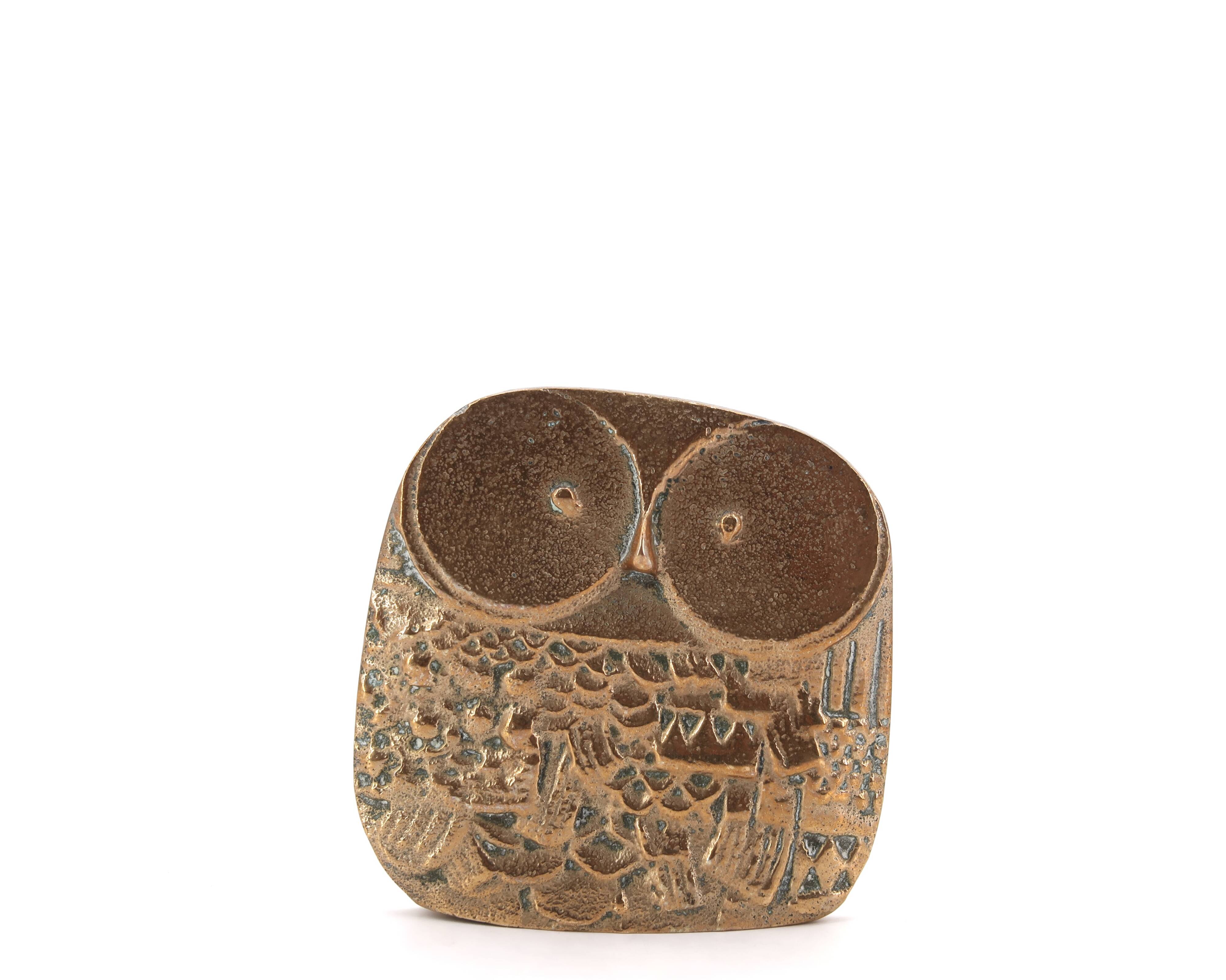 Bronze owl paperweight by Jarc, 1950s