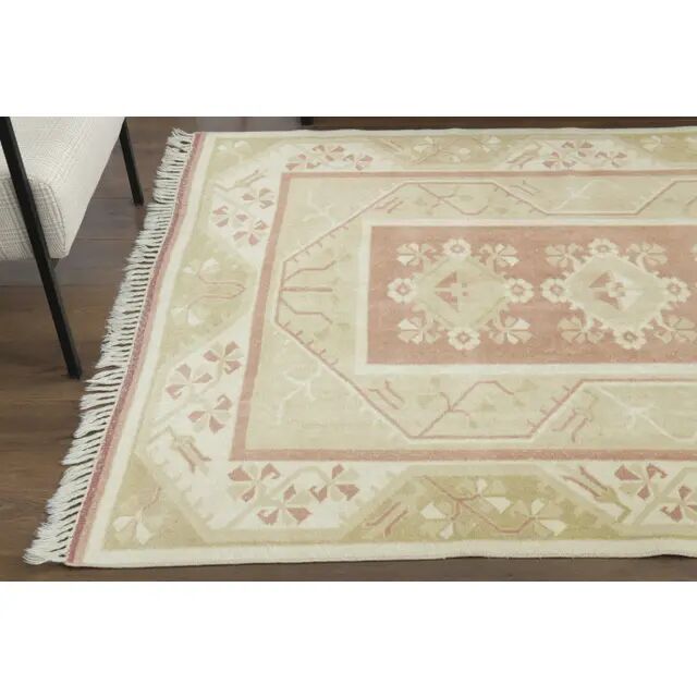 1970s Vintage Turkish Oushak Handmade Wool Cotton Beige Area Rug 153x260