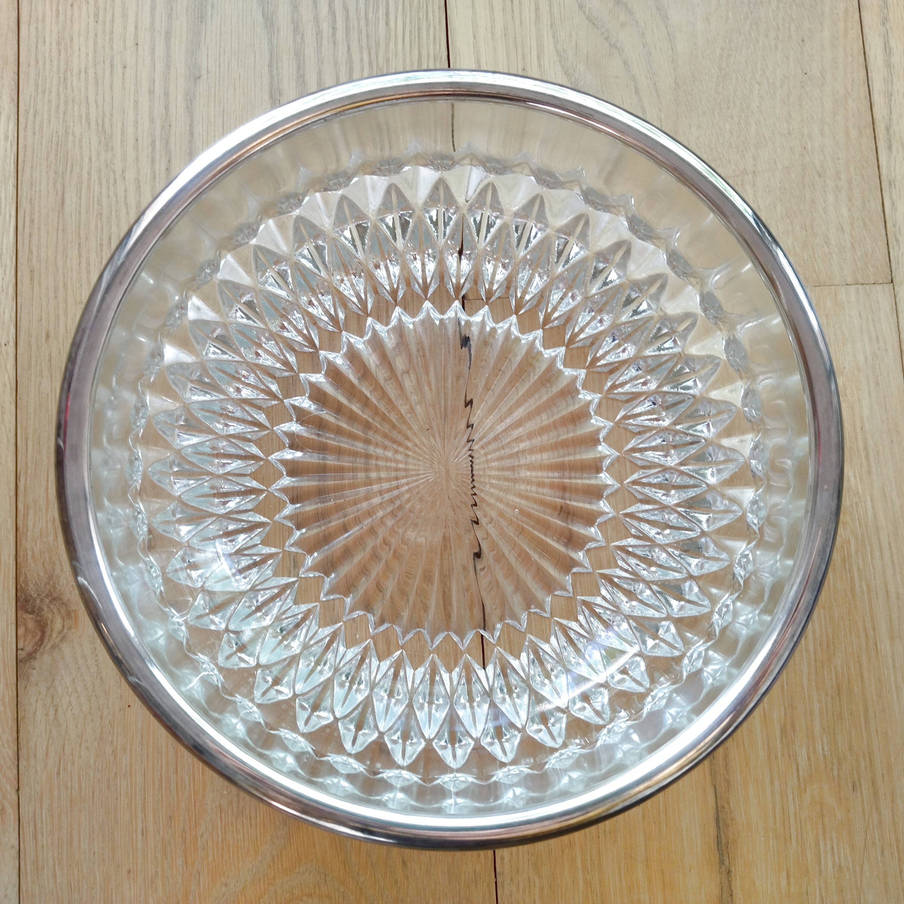 WMF presentation bowl in crystal, silver rim.
