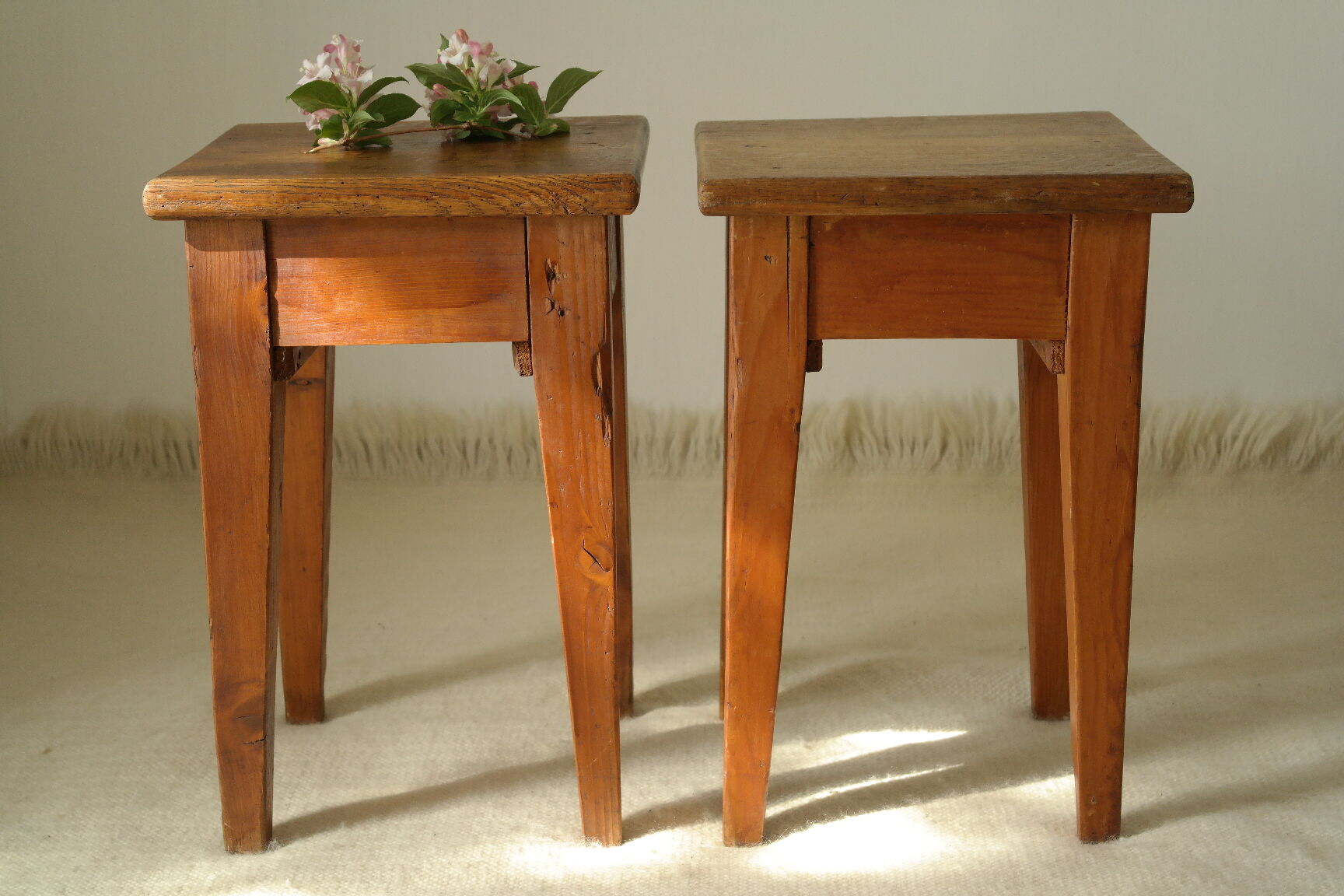 Pair of vintage country bedside tables oak and fir