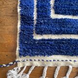 Klein blue Berber Moroccan carpet with reliefs