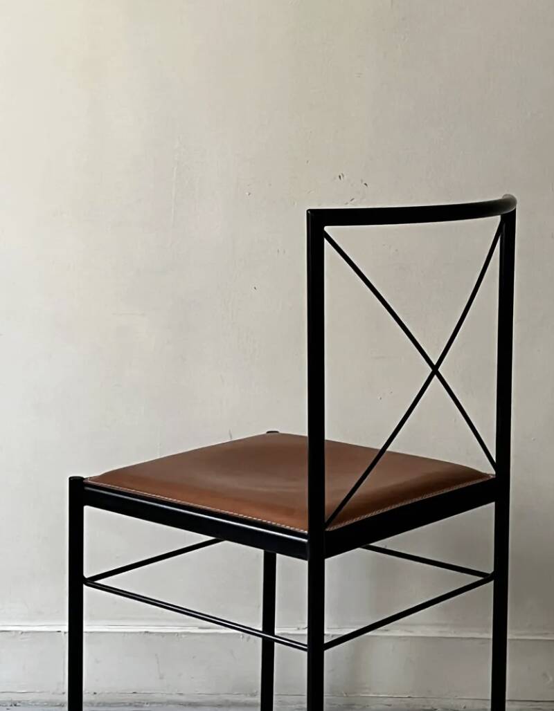 Set of 2 Italian chairs in black metal/cognac leather Arrben, Italy 1970.