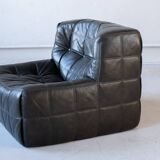 Ensemble de Salon Kashima Vintage en Cuir Noir par Michel Ducaroy pour Ligne Roset, 1976, Set de 3