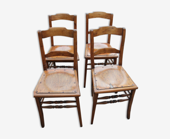 4 anciennes chaises bistro assises sérigraphiées