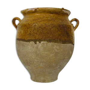 Pot à confit jaune vernissé, sud ouest de la France. Pot de conservation. Pyrénées XIXème