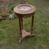 Antique Louis XVI style pedestal table in walnut with marble top