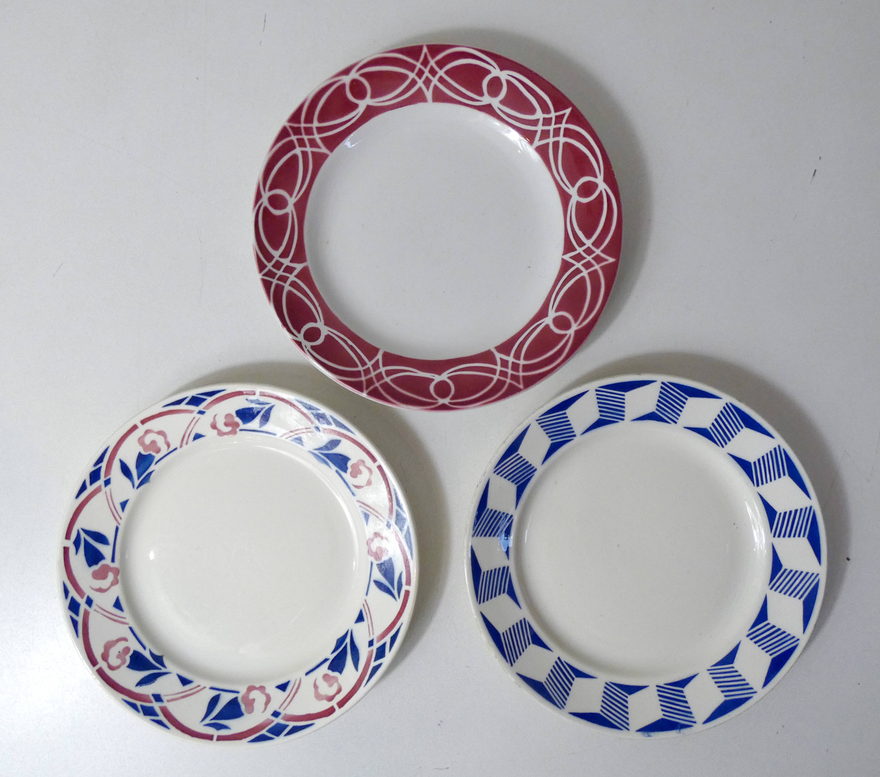3 old mismatched vintage Badonviller earthenware dinner plates