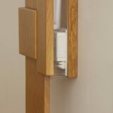 Pair of handcrafted Modernist wall lights in solid wood (oak) Circa 1980