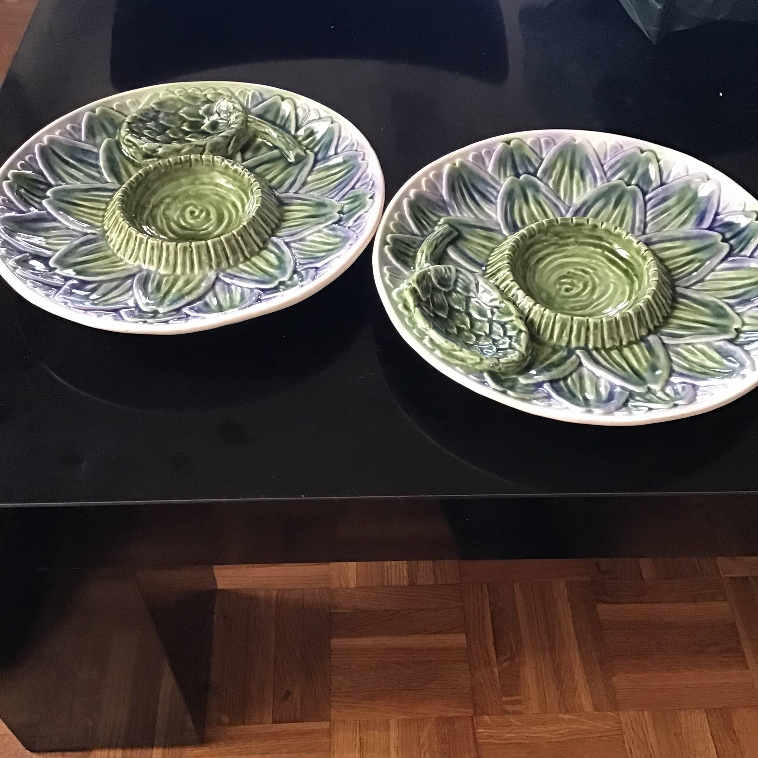 Two artichoke earthenware plates