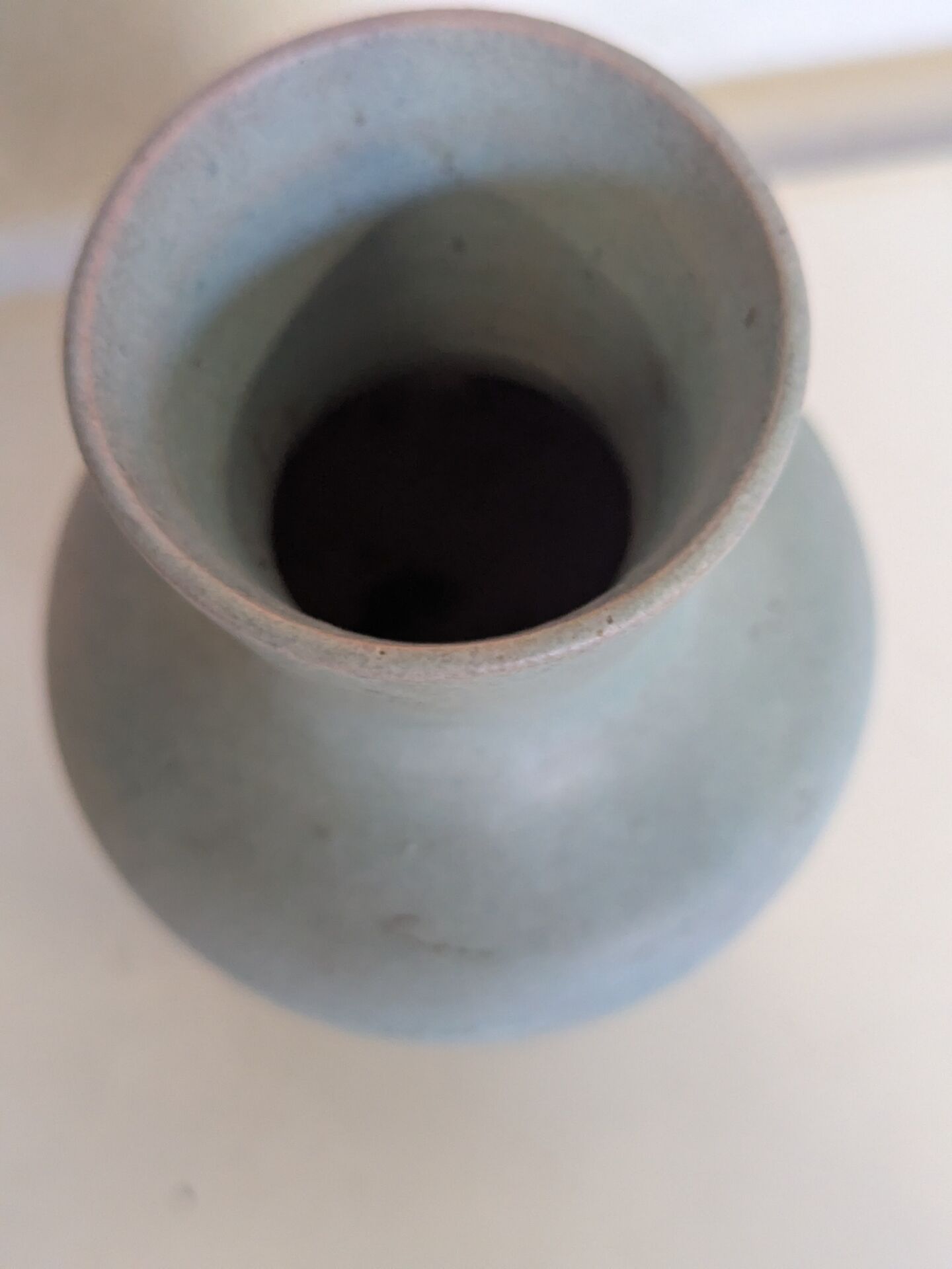 Small blue-grey glazed stoneware vase signed CB, studio work, year