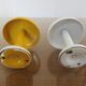2 wall mounted coat racks in yellow and white metal 70s 80s