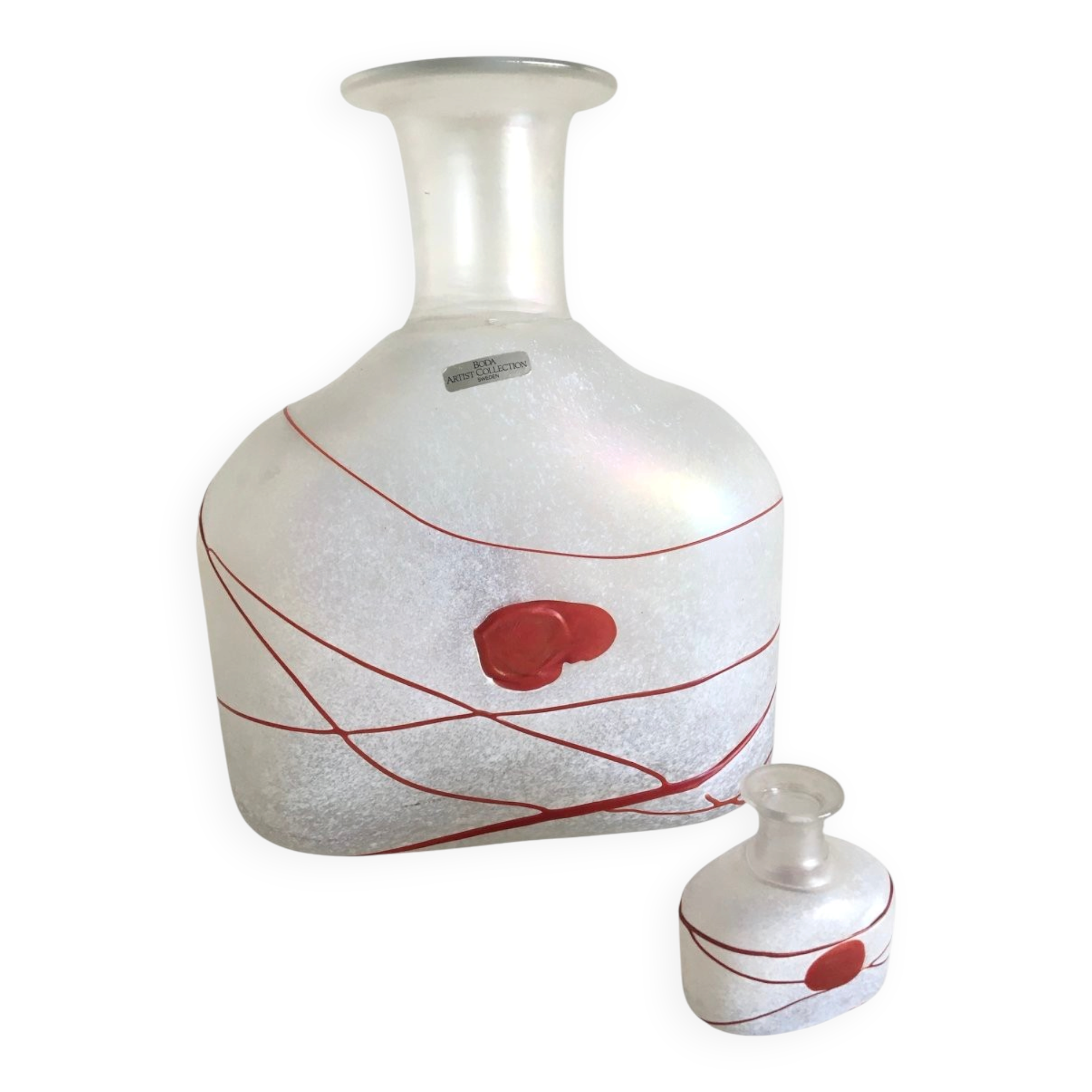 Frosted blown glass vases - (Galaxy Red model) by Bertil Vallien, Sweden 1986