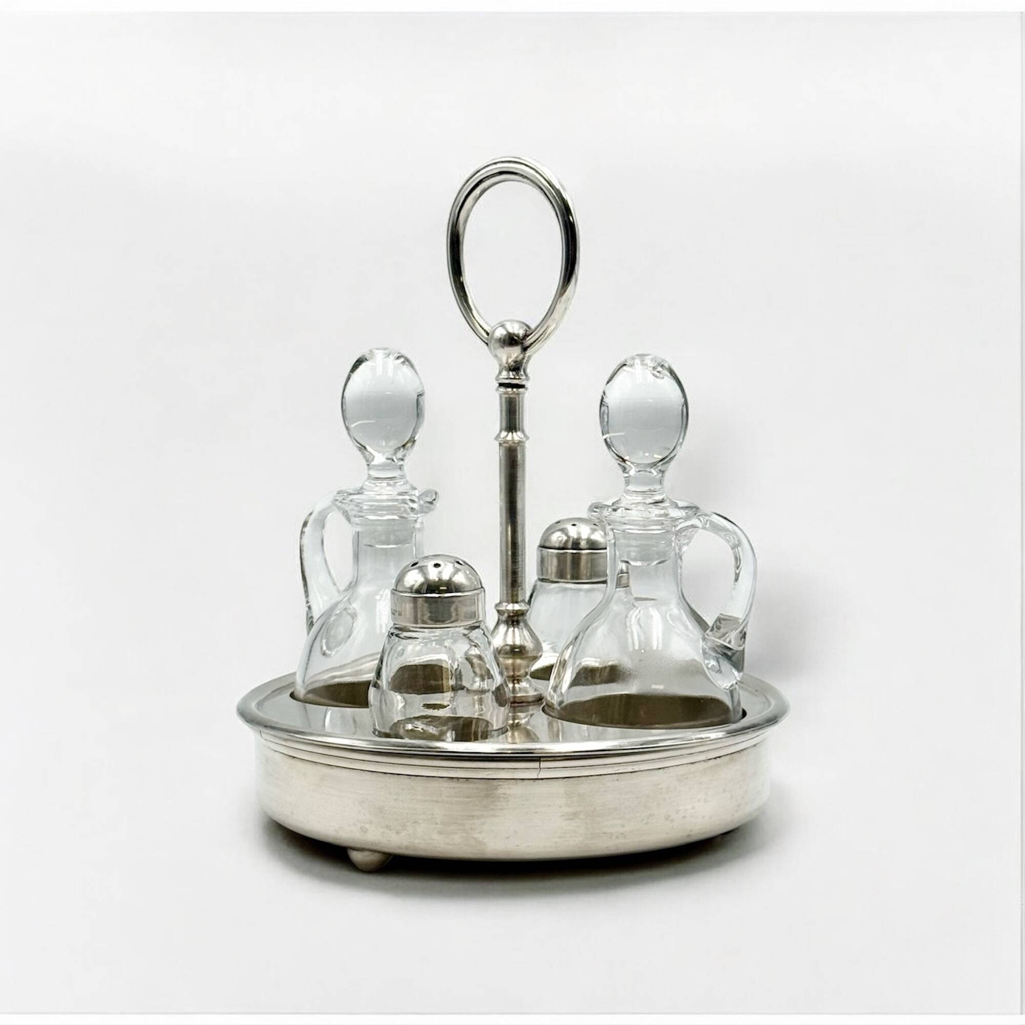 Vintage Christofle Fleuron Condiment Set in Silver Plate and Crystal Glass