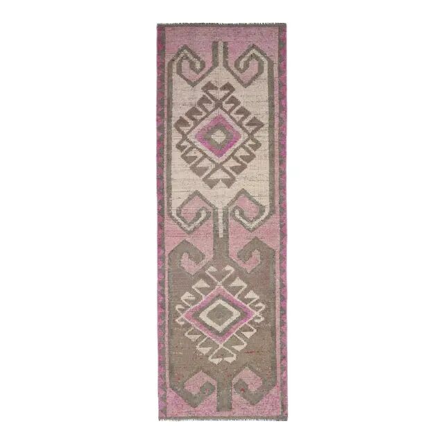 Vintage Turkish Oushak Handmade Wool Cotton Pink Runner Rug 294x283