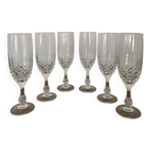 6 Luminarc Champagne Flutes Cristal d'Arques France model Chenonceaux diamond tip Vintage