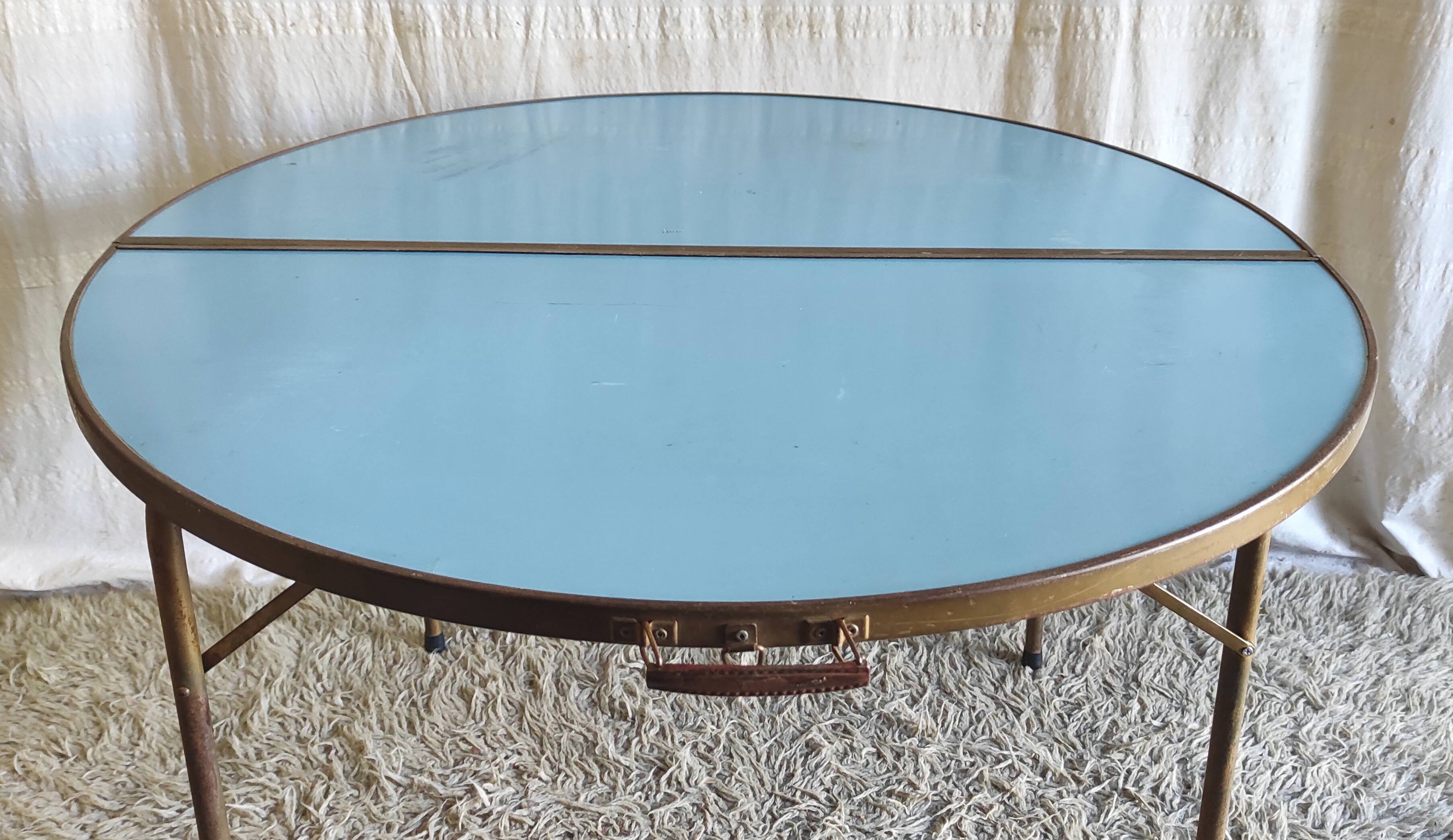 Folding metal and formica table in blue - 1960s/70s