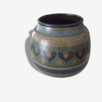 Céramique vase allemand bleu marron rond