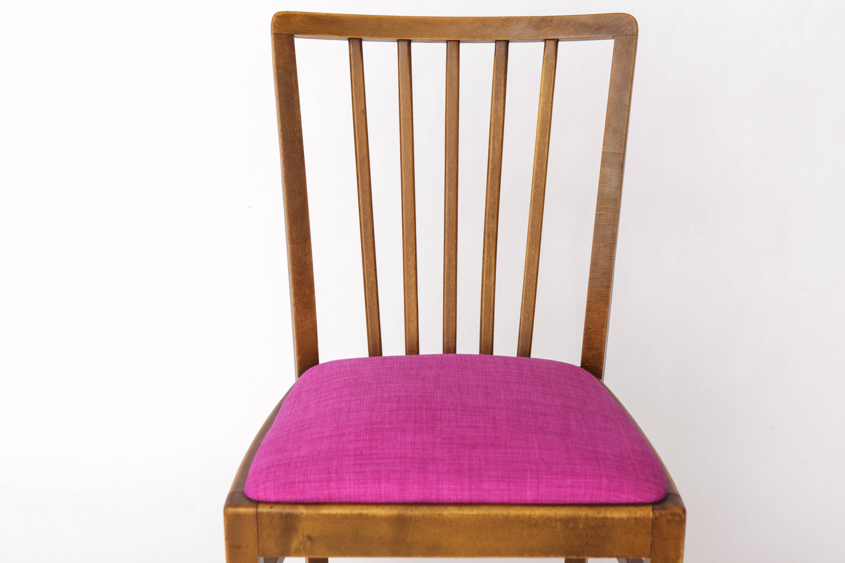 Vintage German Chair – 1950s Beech Wood – Magenta Upholstery – Mid-Century