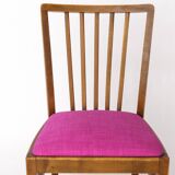 Vintage German Chair – 1950s Beech Wood – Magenta Upholstery – Mid-Century