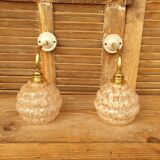 Swan neck wall lights in brass and Clichy glass