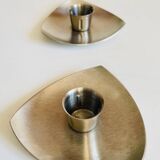 Vintage brushed metal geometric candle holders