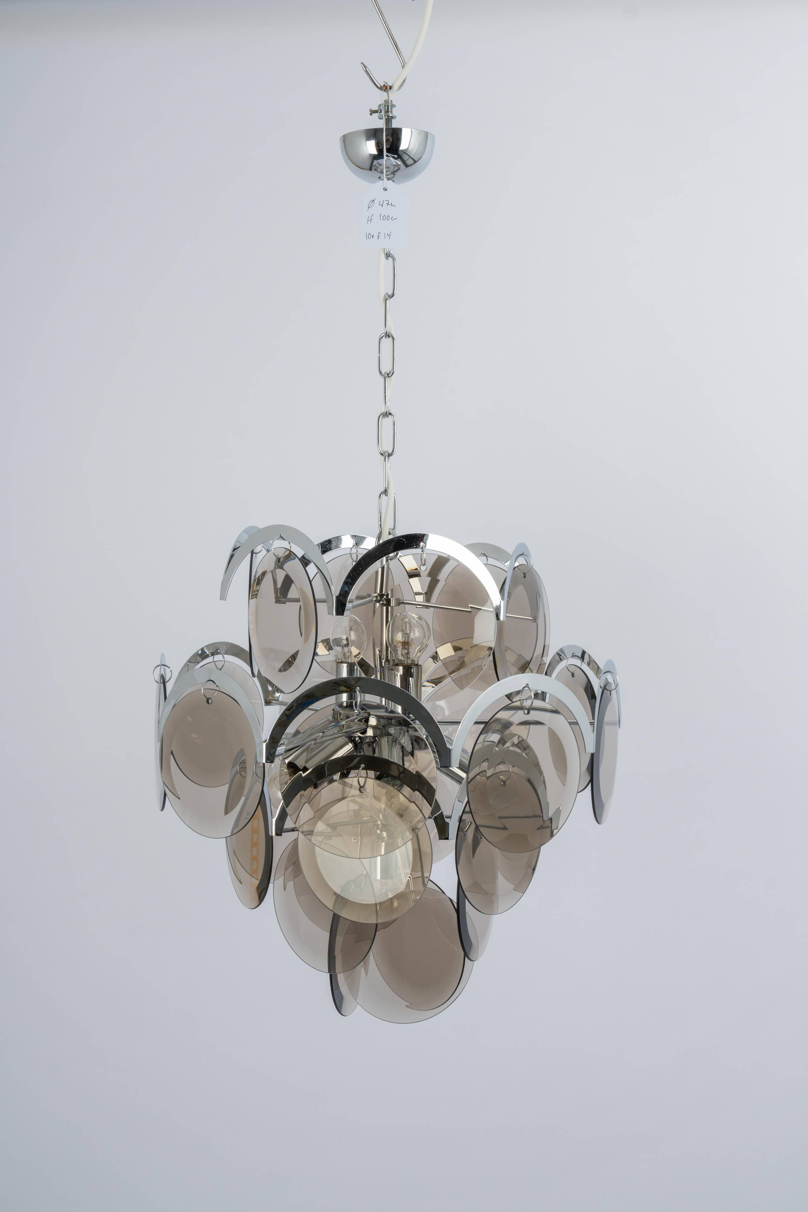 Vistosi Chrome Suspension with Smoked Glass Discs, Italy, 1970s