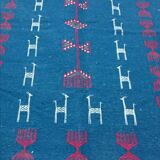 Tapis bleu en laine 195x110cm