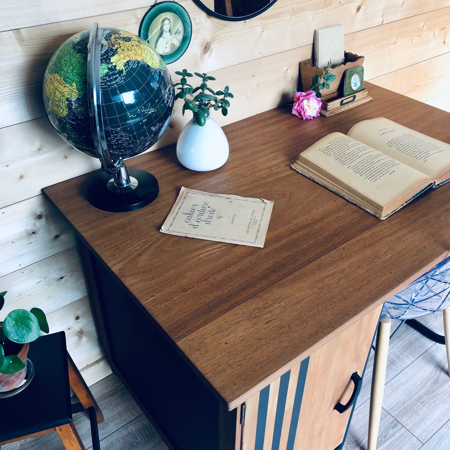 Former oak teacher's desk circa 1950