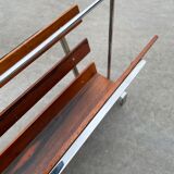 Vintage magazine rack from  rosewood and chrome design