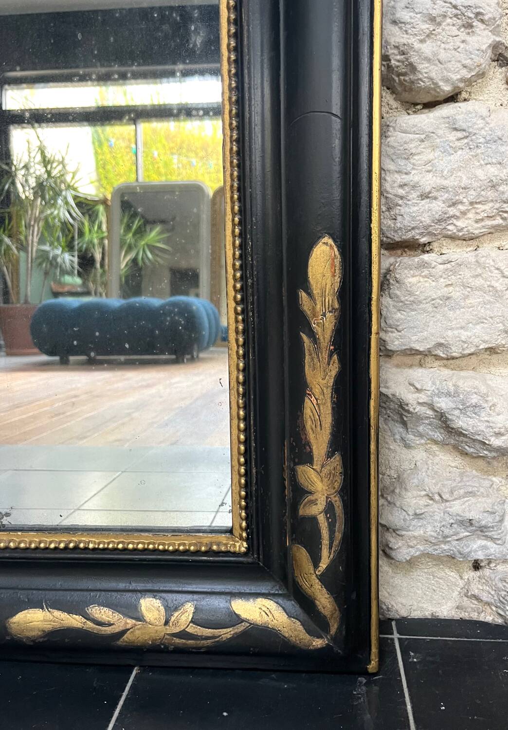 Antique mirror 107/102cm Louis-Philippe beaded from the Napoleonic III era.