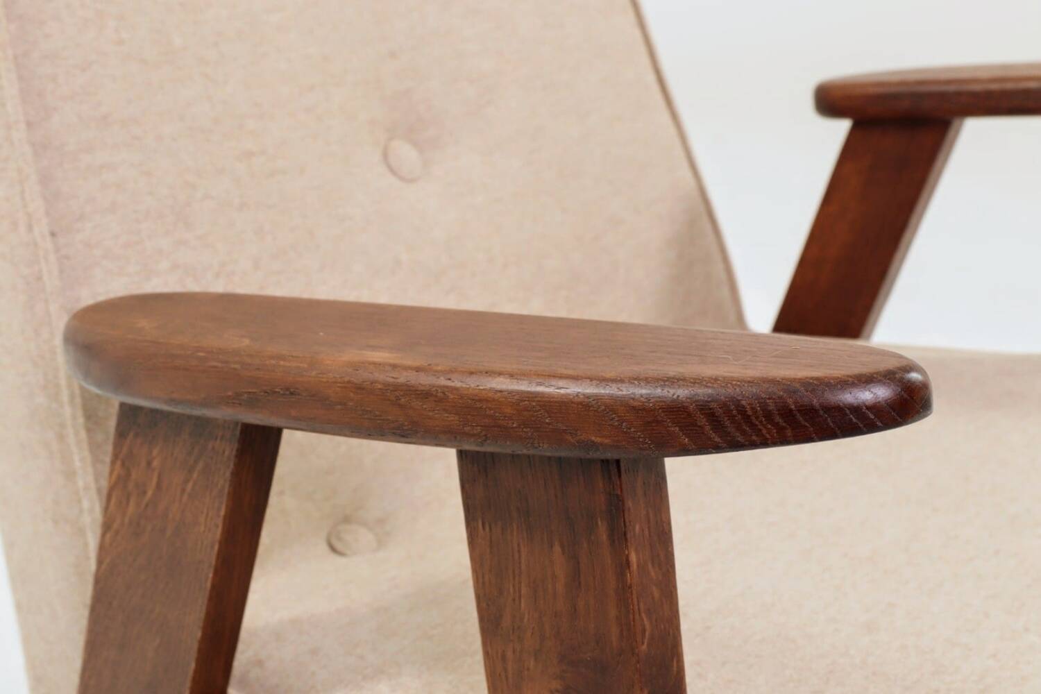 Vintage pair armchair, oak wood, wool upholstery, fully refurbished