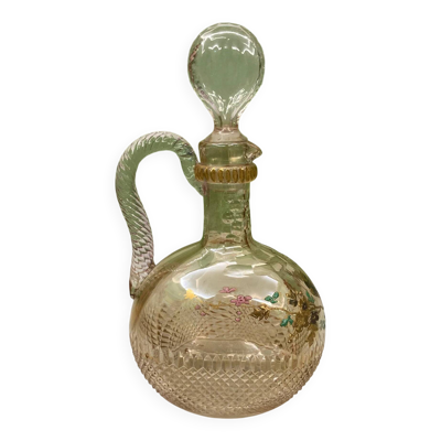Ancienne carafe à liqueurs 19e. (DLG Baccarat) cristal taillé décor oiseaux
