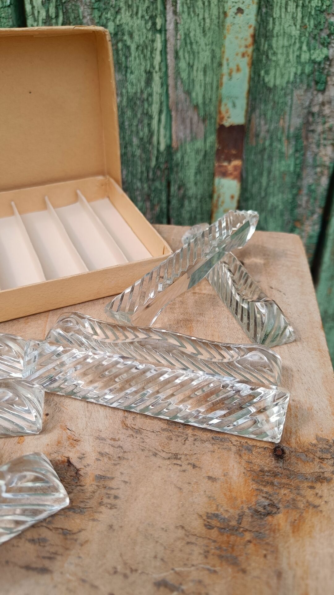 Lot de 12 porte-couteaux doubles vintage en cristal avec boîte
