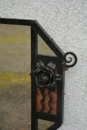Bevelled mirror in wrought iron 92x48cm