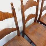 Set of 6 vintage brutalist chairs in oak wood from the 60s