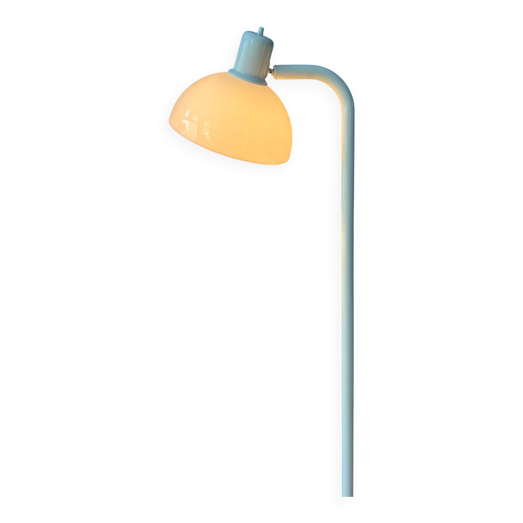 Vintage floor lamp in white metal with acrylic shade.