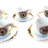 5 Limoges Porcelain Coffee Cups / Saucers BM French Porcelain
