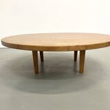Circular coffee table in solid oak, circa 1960