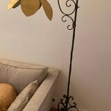 Wrought iron tripod floor lamp & flower lampshade